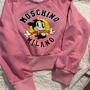 Moschino Pink cropped Sweatshirt with Cartoon Graphic
